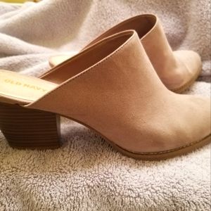 Suede tan mules, size 11
